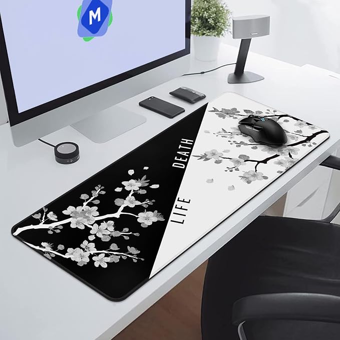DIGSOM Mouse Pad Black and White Cherry Blossom Pattern, 31.5 x 11.8in | XL Mouse mat, Smooth surface, Anti-slip rubber base, For keyboard and mouse, For home and office use - Image 4