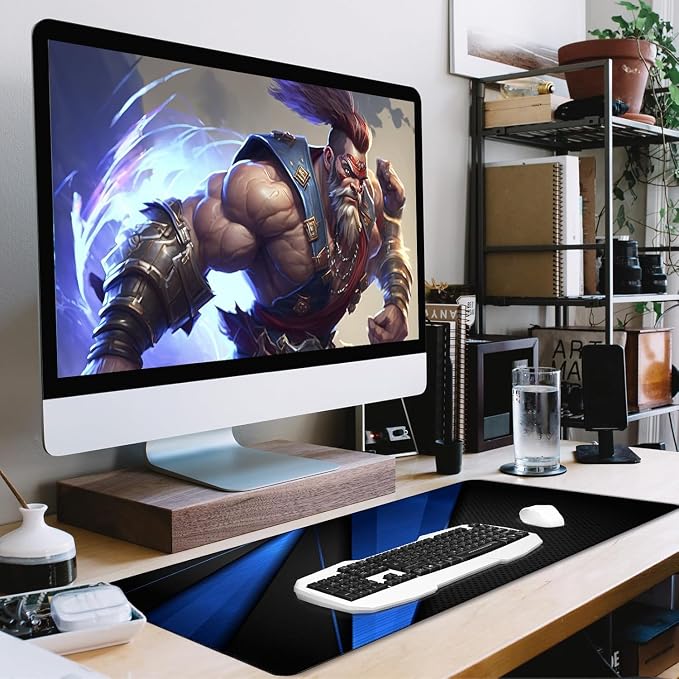 Desk Pad Large Gaming Mouse Pad Extended Keyboard Mouse Mat,Black Blue | 35.4 X 15.7 Inch Desk Pad Non-Slip Rubber Base Stitched Edge Computers Laptop Desk Home Office Accessories - Image 6