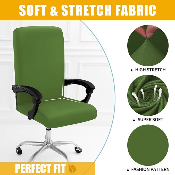 Smiry Stretch Printed Office Computer Desk Chair Covers, Olive Green | Universal Desk Rotating Chair Slipcovers Removable Washable, Soft Fit Anti-Dust Spandex Protector Cover with Zipper - Image 4