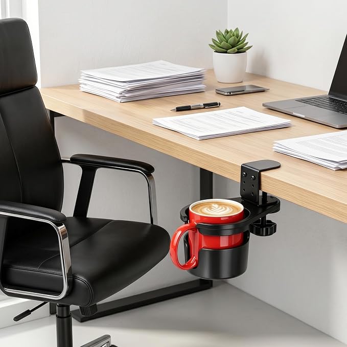 Desk Cup Holder Clamp, Anti-Spill Clip On Table Cup Holder Rotatable - Image 7