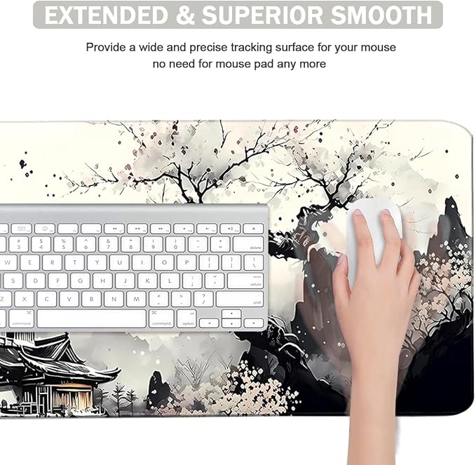 Large Mouse Pad Set, Japanese Extended Mouse Pad Black Desk Pad Easy Typing for Typing Office Game 35.4 x15.7 in - Japanese Scenery - Image 4