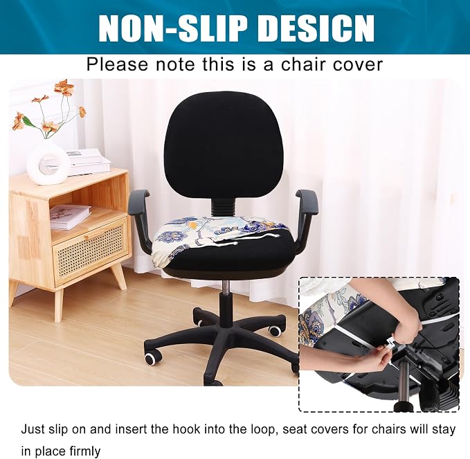 Smiry Stretch Printed Office Computer Desk Chair Seat Covers | Stretch Fit, Soft Fabric Universal Rotating Chair Cover, Washable Removable, Anti-Dust Seat Cushion Protector - Image 3