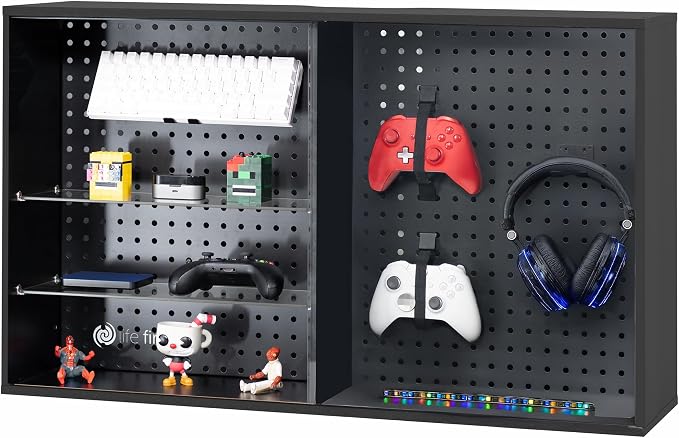Life Finds Pegboard Cabinet with Glass Door, Wall Mounted or Freestanding Storage Display Case, Black, LF-GDPC1 by LifeFinds
