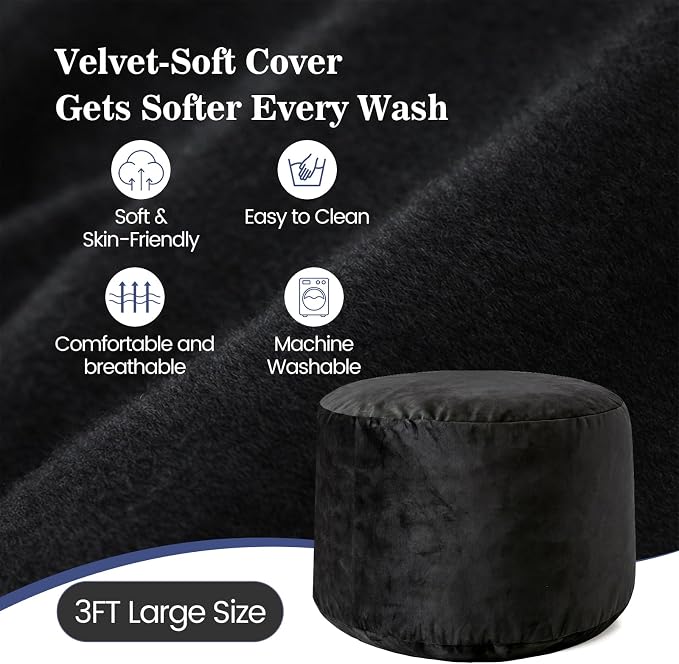 ACH Bean Bag Chair for Adults and Teens - 3ft Memory Foam Floor Chair, Perfect for Dorms, Gaming & Relaxing, Machine Washable Velvet Cover (Black-Medium) - Image 5