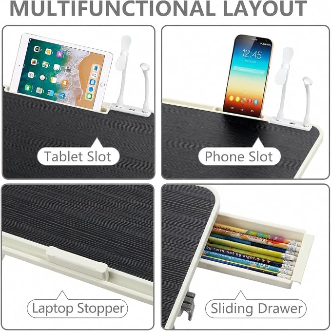 Laptop Desk for Bed, Height & Angle Adjustable Lap Desk with USB Cooling Fan, LED Light and USB Ports, Foldable Portable Laptop Table for Couch, Sofa, Floor, Reading, Writing, Black - Image 4