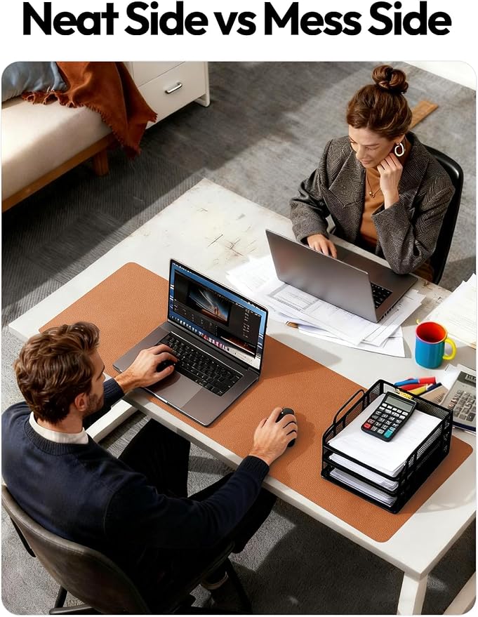 YSAGi Leather Desk Protector, Office Mat, Large Mouse Mat, Non-Slip PU Leather Blotter, Laptop Desk Mat, Waterproof Writing Pad for Office and Home (Brown, 35.4" x 17") - Image 6