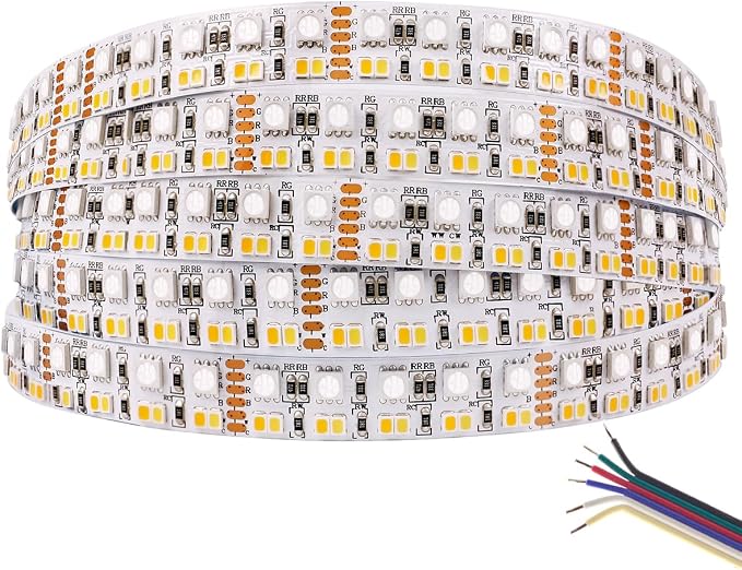 Brightest RGB+CCT Flexible led Strip Lights 270LEDs/Meter 5050 RGB + 2835 Warm White Daylight White Double Row Super Bright RGBWW Non-Waterproof Flexible LED Tape Light(DC24V 5meter/16.4ft) by SLLHUT