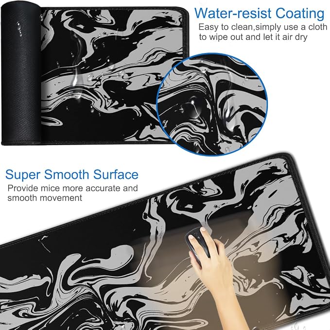 Gaming Mouse Pad, 31.5x15.7 inch Large Extended Computer Keyboard Mouse Mat, Water Resist Non-Slip Mousepad Rubber Base Long XXL Desk Mouse Pad for Gaming, Office & Home, Marble White - Image 3