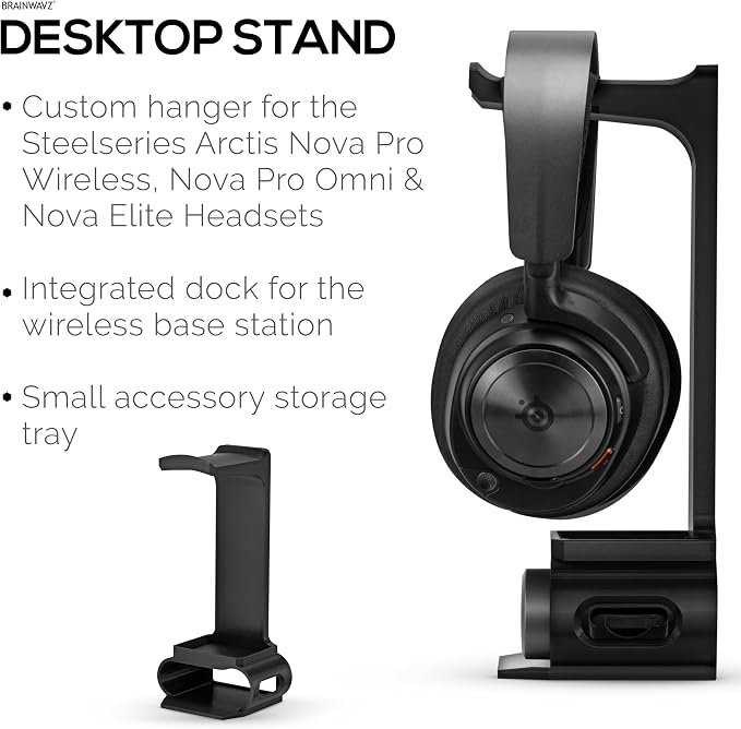 BRAINWAVZ Headphone Stand Designed for Steelseries Arctis Nova Pro, Elite and Pro Omni Wireless Headsets with Dock for the Wireless Base Station (HPS01) - Image 5