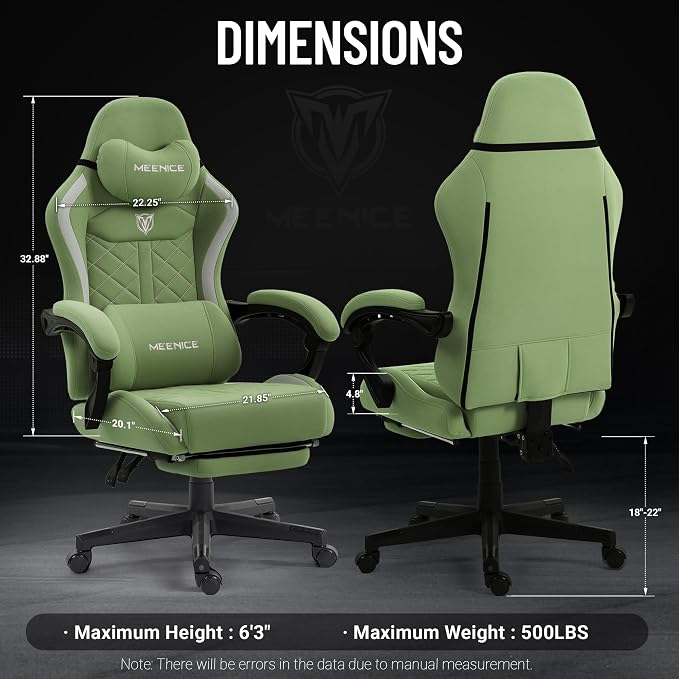 Big and Tall Gaming Chair Fabric with Footrest, Massage Lumbar for Adults | Ergonomic High Back Gamer Chair with Pocket Spring Cusion, Wide Video Game Chair Comfy for Big Guys 400LBS Home Office Green - Image 2