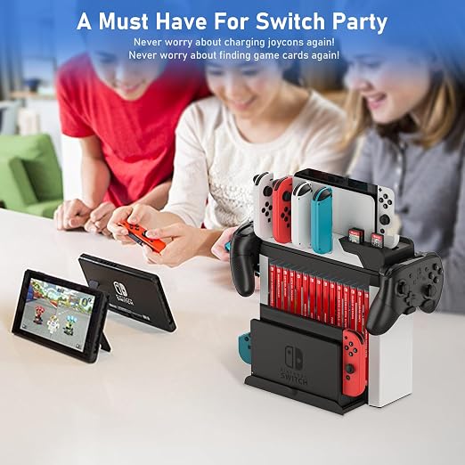 Switch Game Storage with Controller Charger for Nintendo Switch & OLED Model, MLIFEMFUL Switch Charging Dock Charges 6 Joycons, Switch Gaming Accessories Holder Desk, Switch Game Gift Card Organizer - Image 6
