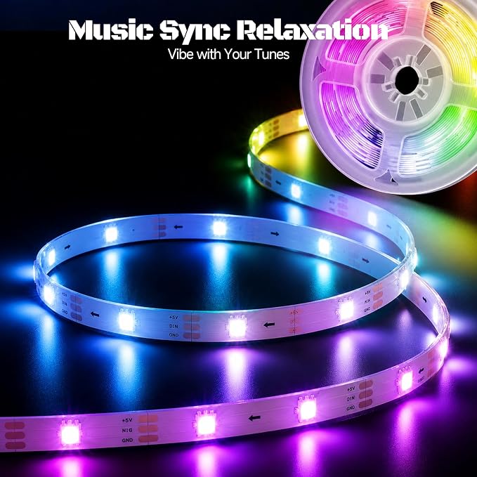 Daymeet LED Lights for TV, 9.8FT RGB TV LED Backlight for 32-43 inch TVs, USB Strip Lights Behind TV, Color Changing Sync with Music, Bluetooth App Controlled Led Lights for Bedroom Gaming Home Decor - Image 8