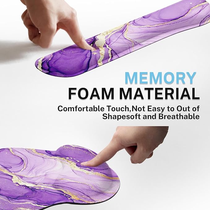 Britimes Ergonomic Mouse Pad Set with Wrist Rest, Purple Gold Marble - Image 6