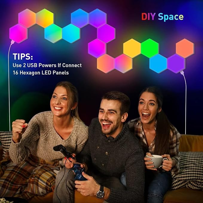 NIUCOO 8 Pack Hexagon LED Lights Wall Panels, Smart RGB Gaming Lights with APP & Music Sync, DIY Modular Hex Tiles, USB-Powered for Autism/Game Room/Party Decor - Image 7