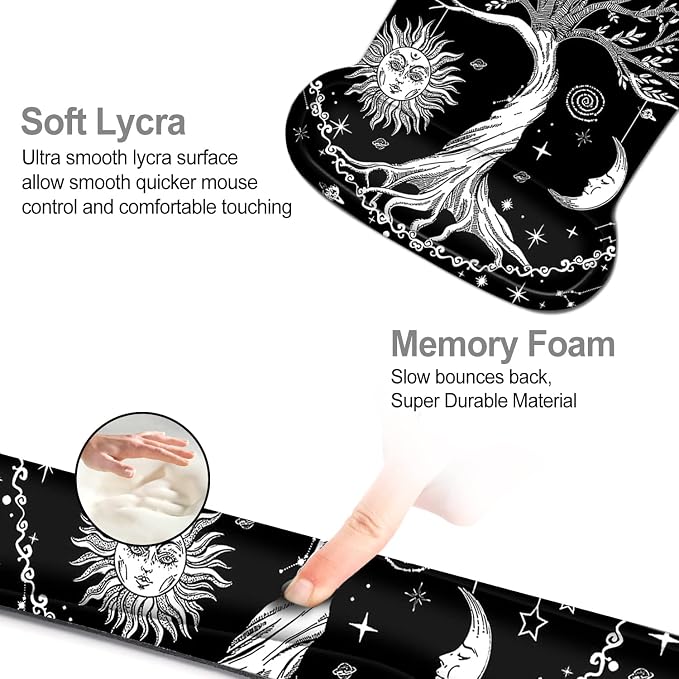 Keyboard Wrist Rest Mouse Pad Support, ToLuLu Gel Ergonomic Mouse Pads for Computer Laptop PC, Comfortable Durable Mousepad Keyboard Wrist Rests for Easy Typing Pain Relief, Moon & Sun - Image 5
