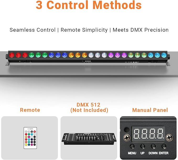 Stage Wash Light Bar: Remote & DMX Control - Easy Setup for DJ Party Planner - 150W 24LEDs RGBWA+UV Color Mixing - Wall Washing Uplight for Event Music Live Show Wedding Band Performances - Image 3