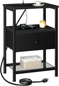 LOAKEKEL Night Stand, Small Nightstand with Charging Station by LOAKEKEL