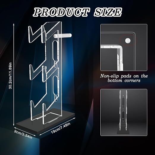FYY Game Controller Holder 3 Tiers - Universal Dual Controller Stand Headphone Holder, Acrylic Black Controller Display Stand Compatible with Nintendo Switch Xbox PS5 PS4, Desk Mounts for Controller - Image 3