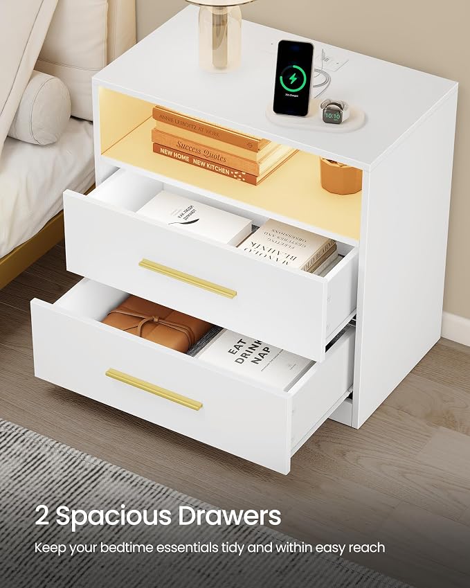 VASAGLE 23.6‑Inch Wide Nightstands, Set of 2, LED Lights, 2 Drawers - Image 6
