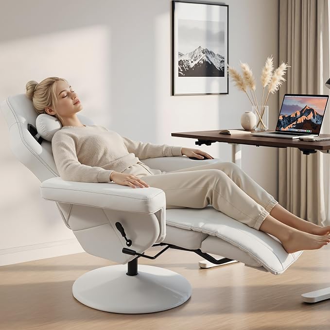 Dowinx Gaming Recliner Chair No Wheels with Footrest Shtasu Massage Lumbar | Racing Style Ergonomic High Back Recliner Heavy Duty with Wider Backrest Thick Cushion for Home Long Gaming Session White - Image 2