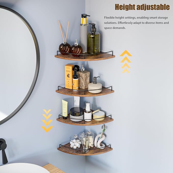Corner Shelf Wall Mount, Floating Corner Shelves, Set of 4 Corner Wall Shelf Organizer,Rustic Wood Wall Storage Display Shelves forLiving Room Bedroom Bathroom Kitchen - Image 4