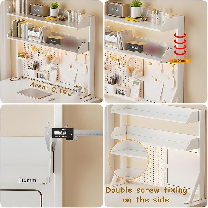 Clamp On Desk Pegboard,Gaming Pegboard,Desk Pegboard,Clamp On Desk Organizer Shelf,Overhead Desk Shelf,Desk Privacy Panel for Office,Includes 15 Accessories for Home Desk Organization(white)(31.4in) - Image 5