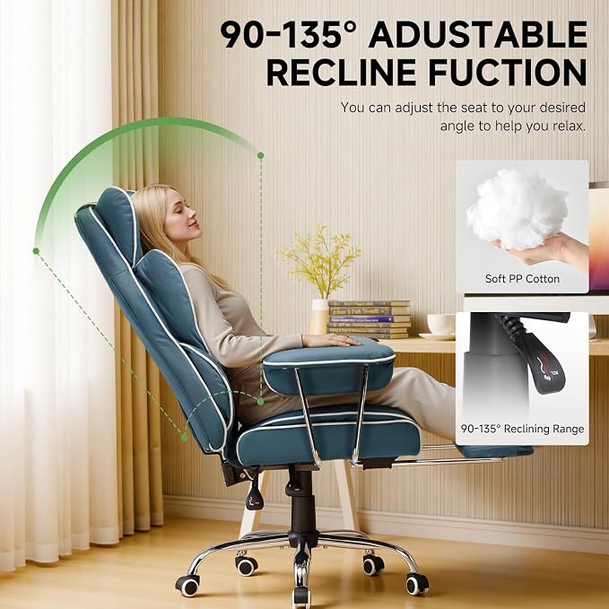 COMHOMA Big and Tall Gaming Chair with Pocket Spring Lumbar Support, Ergonomic Office Chair with Footrest, Executive Desk Chair with Outward Fixed Soft Armrests, Computer Chair with High Back, Blue - Image 8
