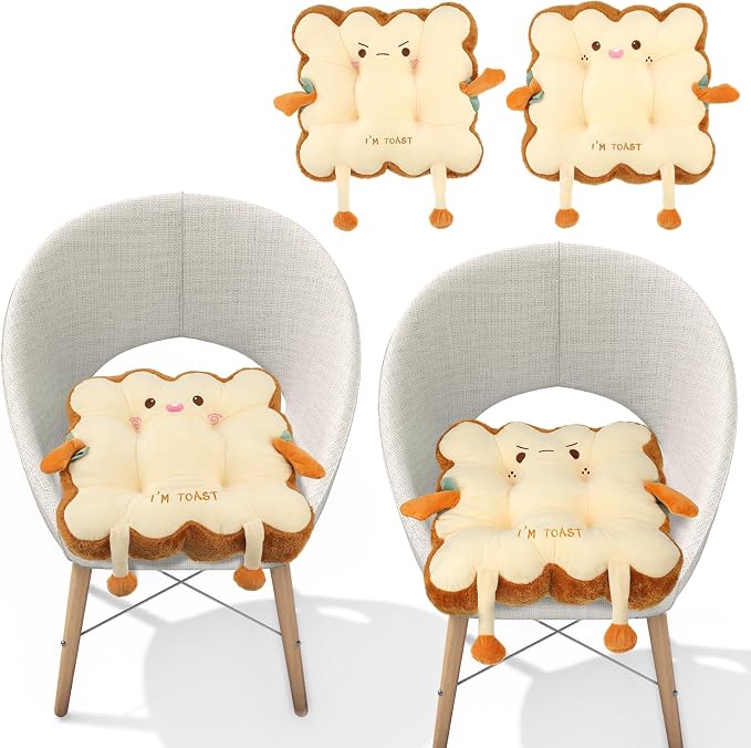 Kigley 2 Pcs Cute Chair Cushion Bread Pillow Toast Seat Cushion Bread Plush Pillow Cushions Memory Foam Kawaii Office Desk Chair Car Accessories Food Pillows Gift for Birthday Sofa Bedroom Home Decor - Image 7