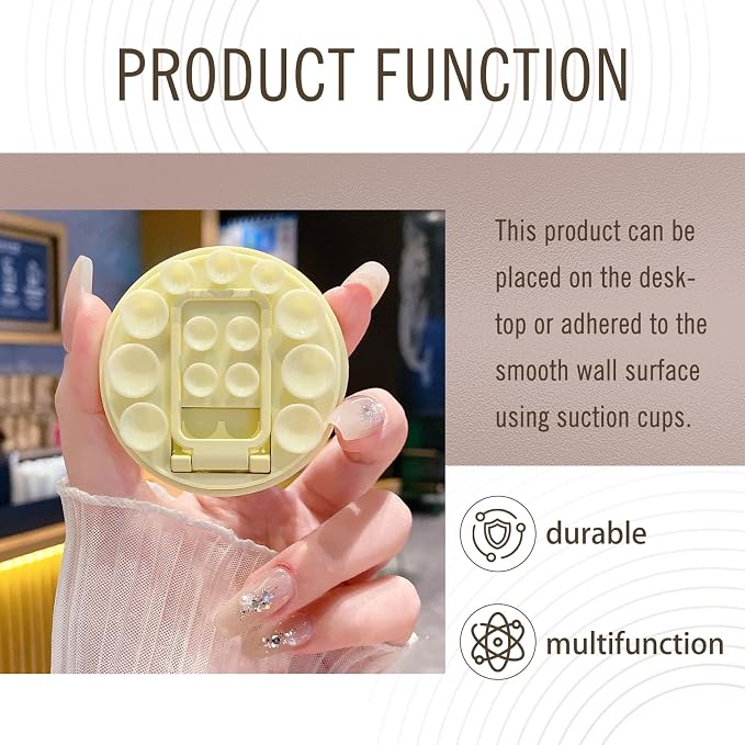 Small Rotundity Suction Cup Suction Phone Card Holder, Desktop Metal Bracket, Phone for iPhone and Android, Hands-Free Sticky Phone Grip Holder Stick On Phone Case for Videos (Yellow) - Image 4
