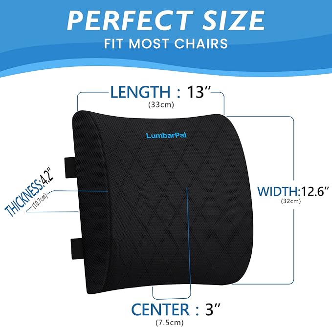 LumbarPal Lumbar Support Pillow for Office Chair Back Support Lumbar Pillow for Car, Gaming, Office Chair - Improve Sitting Posture & Back Pain Relief, Memory Foam, Adjustable Straps, Black | Improve Sitting Posture & Back Pain Relief. Lumbar Pillow Fi... - Image 2
