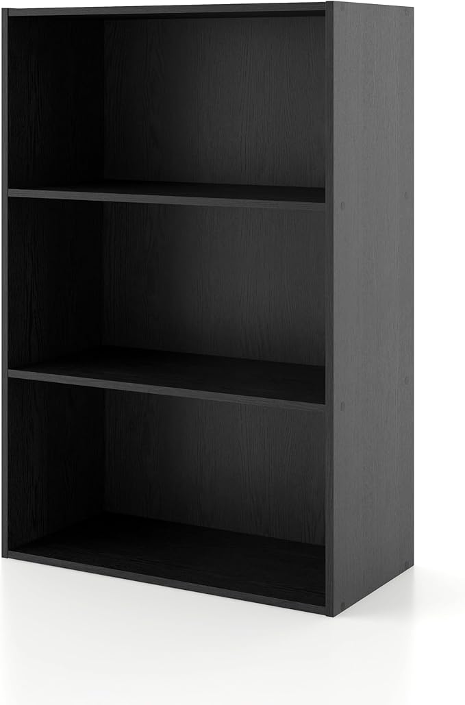Homes: Inside + Out Apexa 3-Tier Cube Storage Organizer Shelves, Stackable Wood Bookcase Fits Cubby Bins for Organization, Dorm Teen Room Decor & Home Office, Black by HOMESInsideOut