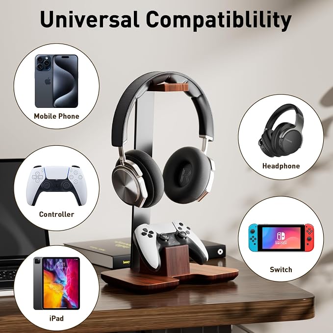 Controller Stand Wood Headphone Stand for Desk Gaming Desk Accessories Controller Holder for Gaming Equipment Headset Holder Gift for Father,Son,Husband,Boyfriend - Image 5