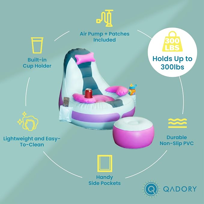 Inflatable Gaming Chair for Kids – Supports Up to 300 lbs, Includes Air Pump, Cup Holder, 2 Pockets – Durable Bean Bag Seat, Comfy Kids Gaming Chair & Top Gamer Chairs for Kid Room - Image 4