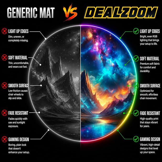 Gaming Chair Mat for Hardwood Floor Circle RGB Gaming Lights (Mountains 47”) - Noise Cancelling, Anti-Slip Gamer Floor Mat – Scratch Resistant Computer Gaming Mat for Chair – Office Chair Mat - Image 3