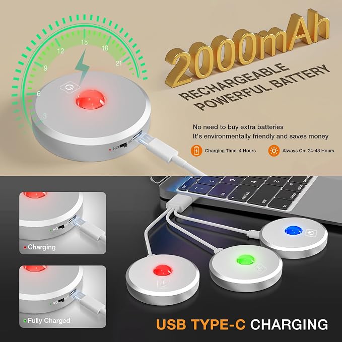RGB Puck Lights with Remote Control, 2000mAh Rechargeable Stick on Led Lights, 9 Colors & 2 Dynamic, Tap Light with Timing,Under Cabinet Lighting for Closet,Kitchen,Cabinet,Shelf(Silver, 3 Pack) - Image 4