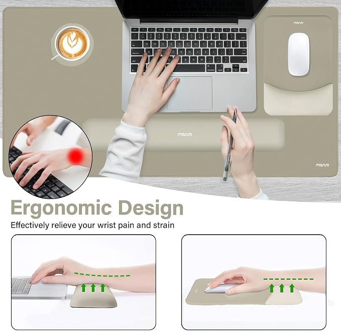 MOSISO Keyboard Mouse Pad Set, Large Gaming Mouse Pad&Keyboard Wrist Rest | Rectangular Mousepad with Wrist Rest&Coaster, Ergonomic Non-Slip&Easy Typing Pad with Curved Silicone Lining, Bronze Brown - Image 3