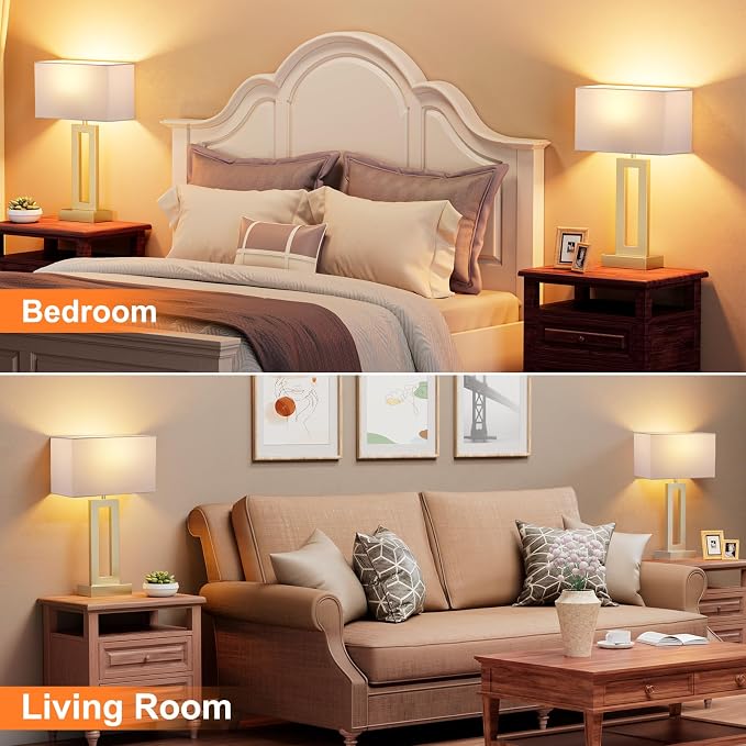Seealle Nightstand Table Lamps for Bedrooms Set of 2 - Touch Bedside Lamp with USB C+A, 3 Way Dimmable Living Room Lamps for End Tables Set of 2(White&Gold) - Image 5