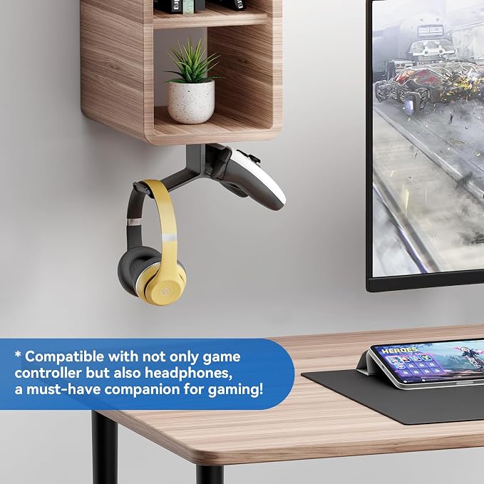Controller Holder,Headphone Stand Headset and Controller Stand Under Desk Controller Holder with Strong Double Sided Tape Universal Design for Xbox ONE, PS5, PS4, PC - Image 4