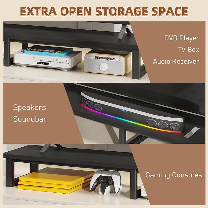 YAOHUOO 59" Large TV Riser for 32-75 inch TV, TV Riser Stand Shelf,Black | Steel Legs,Tabletop TV Stand Riser for Home Office,Fit TV/Monitor/Laptop/Soundbar,6.5"Height,Holds up to 120lbs - Image 5