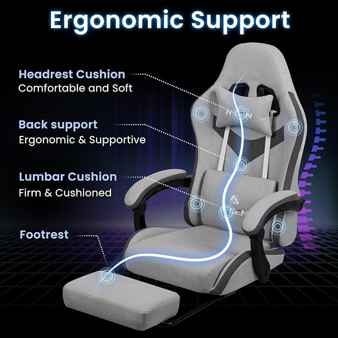 N-GEN GAMING Gaming Chair, Reclining Backrest, Footrest, Fabric, Grey | Ergonomic Design with Reclining Backrest, Linkage Armrests and High-Density Foam, Comfy Seating for Computer or Home Office - Image 5