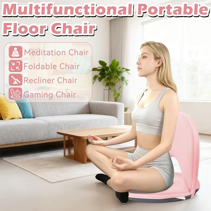 Floor Chair Floor Cushion Folding Padded Gaming Chair Adjustable 5-Position Floor Seat with Back Support for Kids Adult Great for Gaming Reading Meditating - Image 3