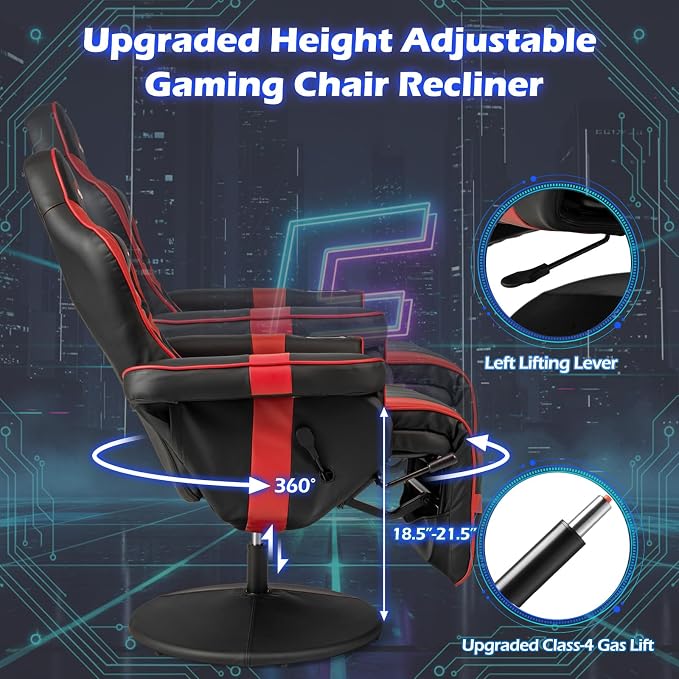 POWERSTONE Gaming Recliner, Adjustable Massage Gaming Chair with Cup Holder Footrest Ergonomic Single Sofa Living Room Home Theater Seating with Side Pouch (Red) - Image 7