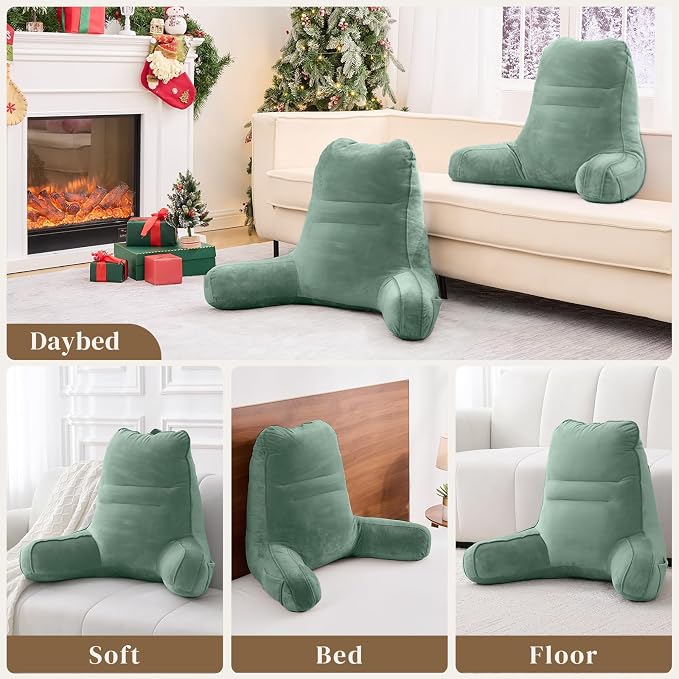 Sasttie Reading Pillow for Bed, Back Pillow for Sitting Up, Sage - Image 7
