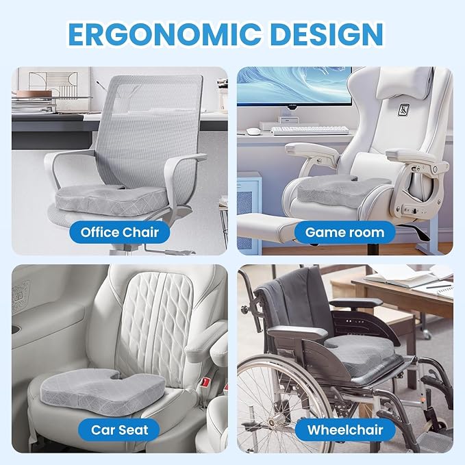 TushGuard Memory Foam Office Chair Seat Cushion - Light Grey, X-Large | for Car Seat, Airplane, Desk Chair - Sciatica & Hip & Coccyx Pain Relief Cushion for Long Sitting Office Workers, Car Drivers - Image 5
