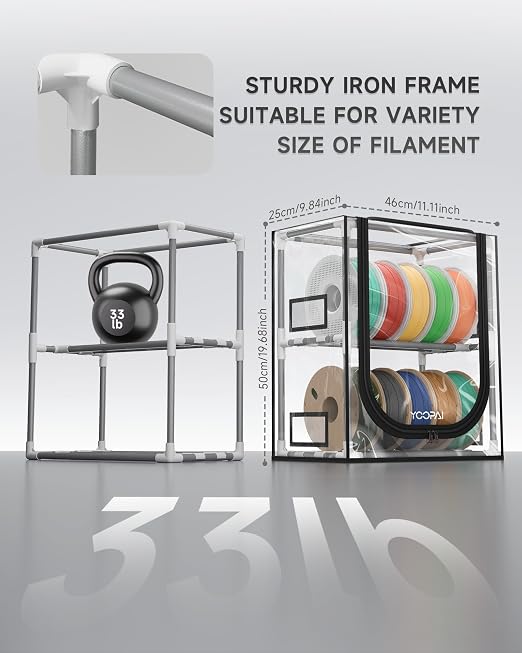 YOOPAI 3D Printer Filament Storage Box – 2 Tier Filament Storage Rack with Transparent Cover, Holds Up to 12 Rolls 1KG – 3D Filament Storage Organizer for Home, Workshop & Studio - Image 7