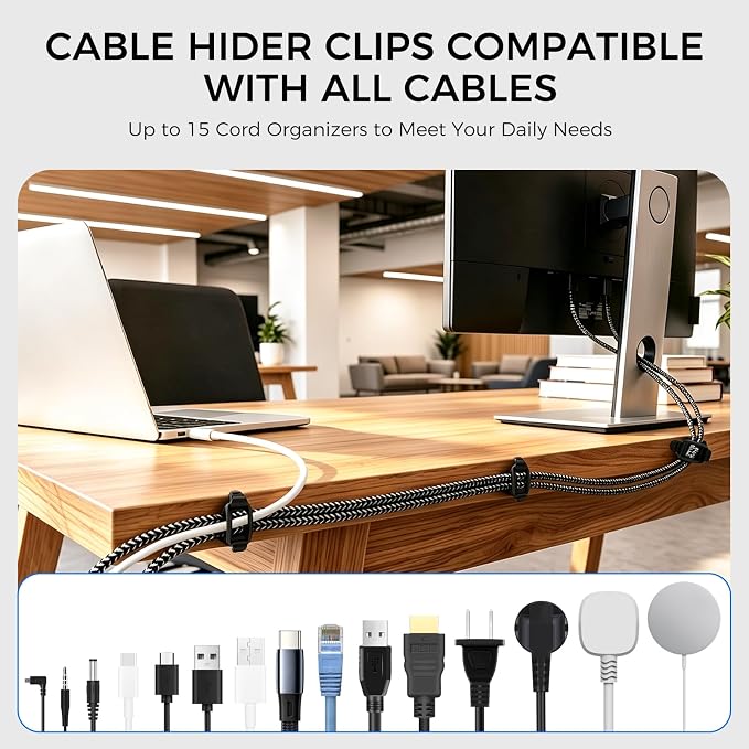 Adjustable Elastic Adhesive Cable Clips Wire Holder Cord Organizer 15 Pack - Image 3