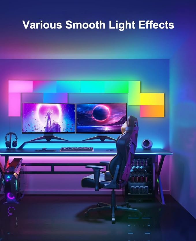 Rectangle LED Wall Lights Large, Smart Home Gaming Setup Lights RGB-IC DIY LED Light Panels Work with Alexa Google Assistant, APP & Voice Control, Music Sync for Bedroom Gaming Room TV Decor, 10 Pack - Image 2
