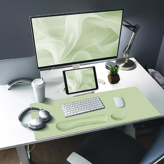 Bloss Leather Desk Pad and Keyboard Wrist Rest, Large Mouse Pad + Keyboard and Mouse Wrist Support, Non-Slip Desk Mat Protector for Office, Home(27.6" x 13.8", Green) - Image 3
