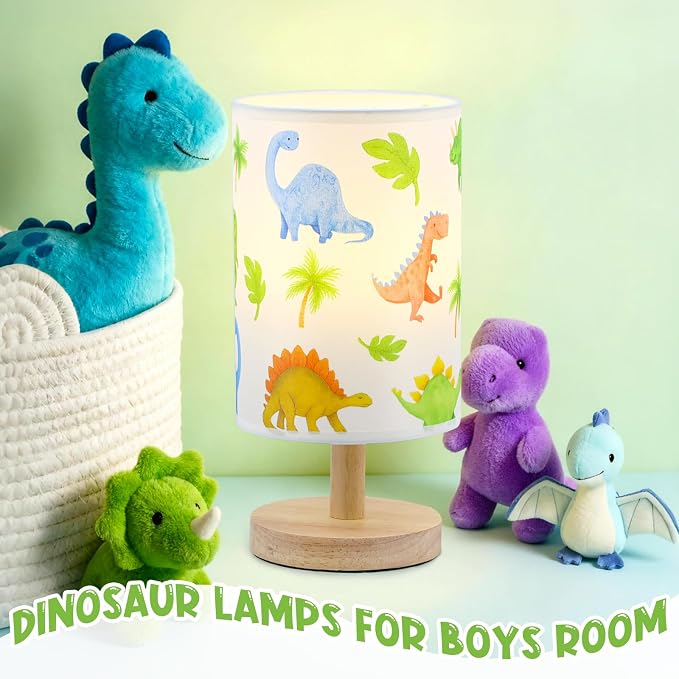 Dinosaur Table Lamp for Kids Bedroom - Cartoon Dinosaur Bedside Lamp with Linen Lampshade Wooden Stand Night Light for Boys Bedroom Living Room Nursery Room Decor Dino Gifts for Boys - Image 6