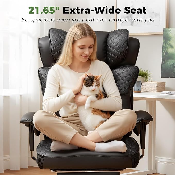 GTPLAYER Big and Tall Office Chair Wide Ergonomic Gaming Chair with Deluxe Embossing Designed Leather with Foot Rest,150°Reclining Adjustable Soft Armrests Pocket Spring Back Support and Pillow - Image 8